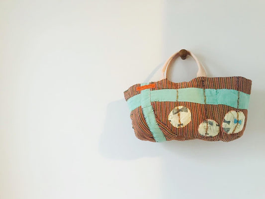 Bag Hand Sewn Bag Fabric Genuine Leather Handle Slow Fashion Handmade 1855