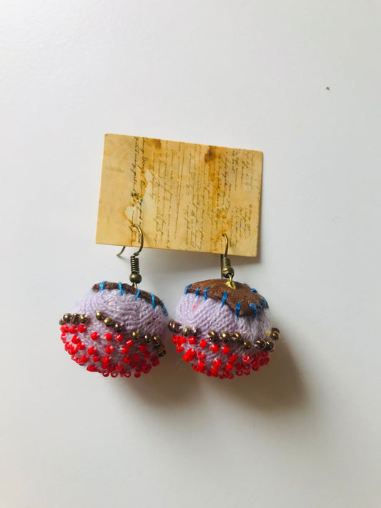 accessories hand sewn earrings maybe asymmetrical earrings beads fabric slow fashion handmade 1851