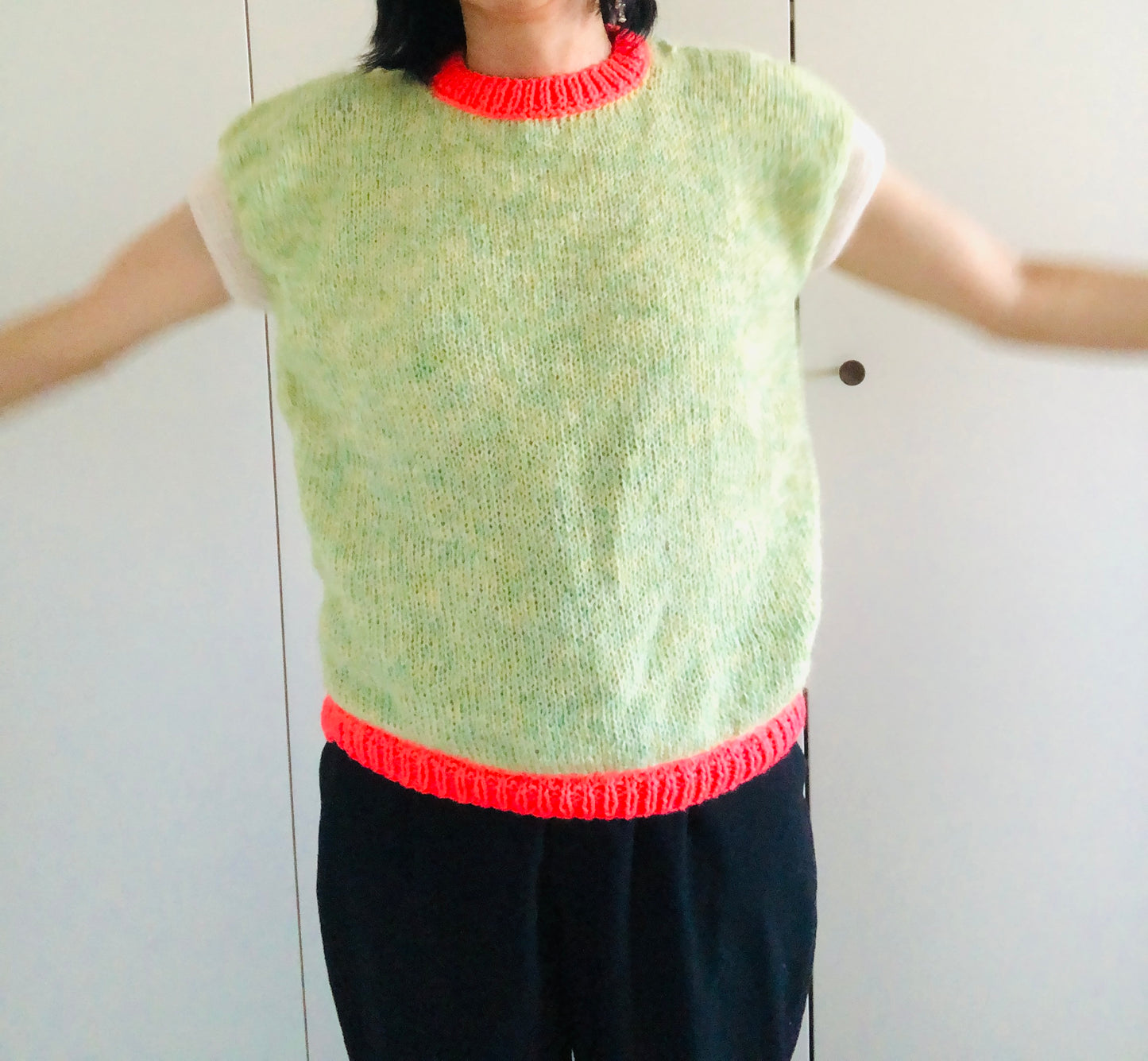 Vest, Sweater, Knitting, Yarn, Wool, Mohair, Slow Fashion, Fancy Yarn, Short Sleeve, One-of-a-kind, 2421