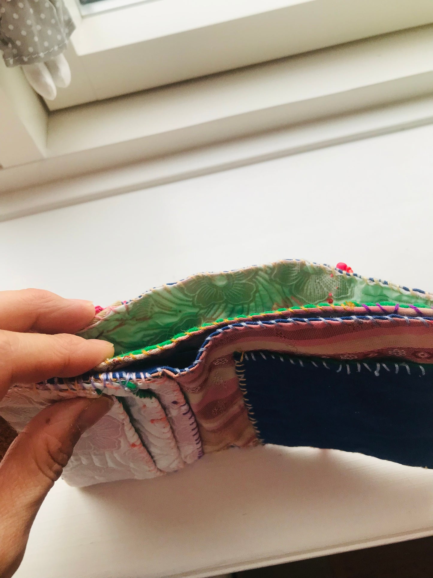 Wallet Fabric Wallet Handmade Hand Stitched Embroidered Patchwork Bi-fold 1918