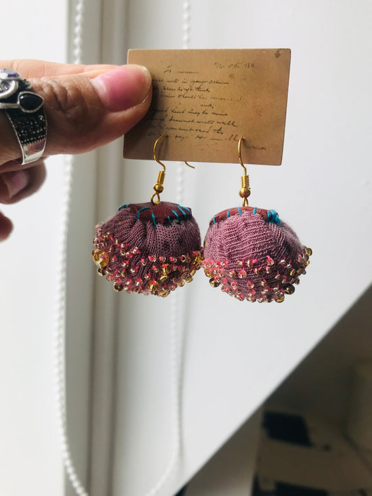 accessories hand sewn earrings possibly asymmetric earrings beads fabric slow fashion handmade 1848