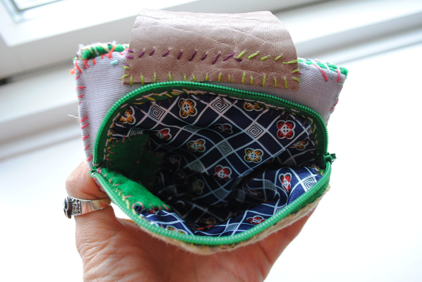 Wallet Cloth Wallet Handmade Hand Sewn Embroidered Patchwork Bifold 1650