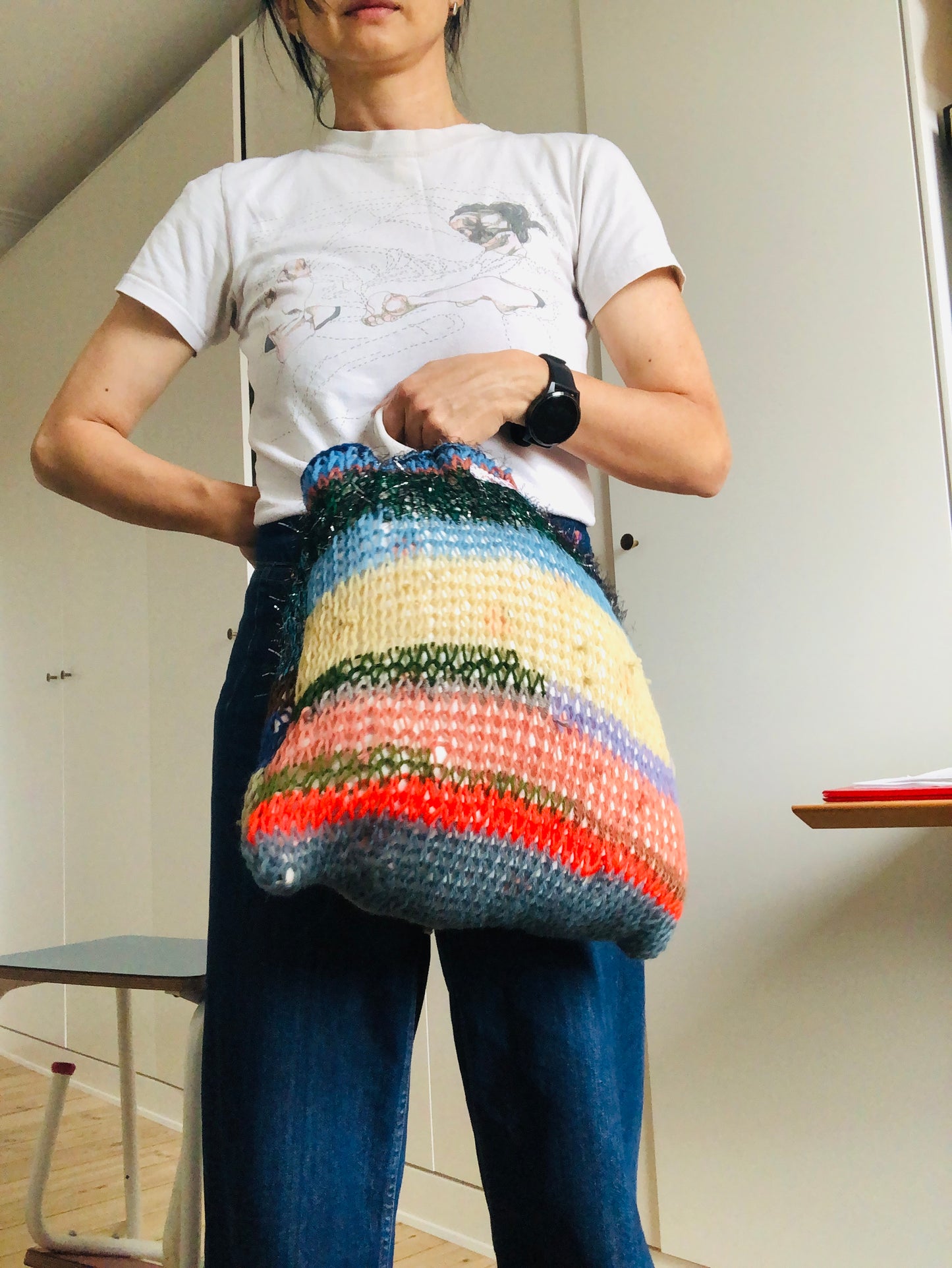 Bag Hand-sewn cloth bag, knitted tote bag, slow fashion, handmade 2485