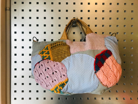 Bag 手縫いのバッグ 布製 本革持ち手 スローファッション ハンドメイド 1804