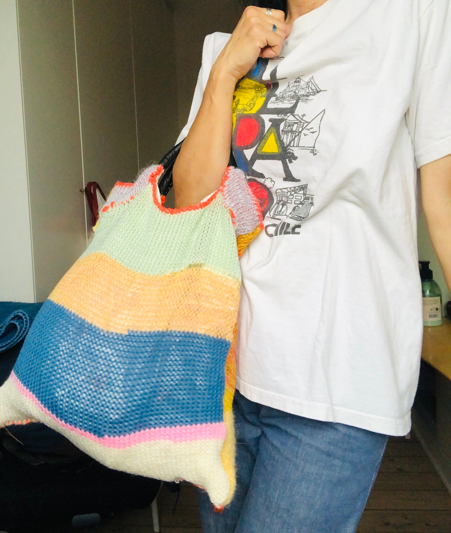Bag Hand-sewn cloth bag Knitted tote bag Slow fashion Handmade 2449