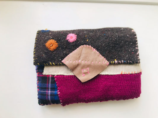 Wallet 財布 手縫い ビーズ刺繍 布製 スローファッション ハンドメイド 1720