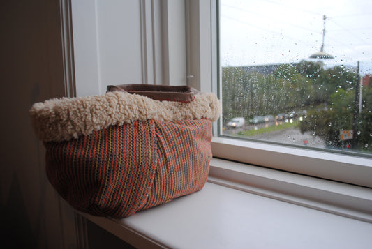 Bag Hand Sewn Bag Fabric Genuine Leather Handle Slow Fashion Handmade 1863