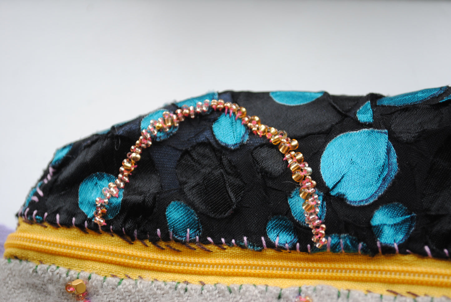 Pouch hand sewn cloth handmade bead embroidery 1792