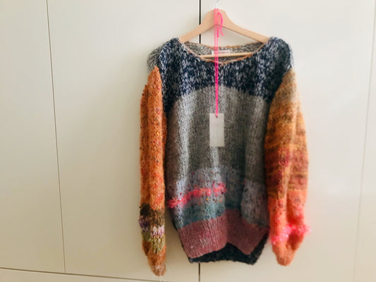 Sweater Hand Knitted Slow Fashion Fancy Yarn Oneofakind Short Mohair 2097