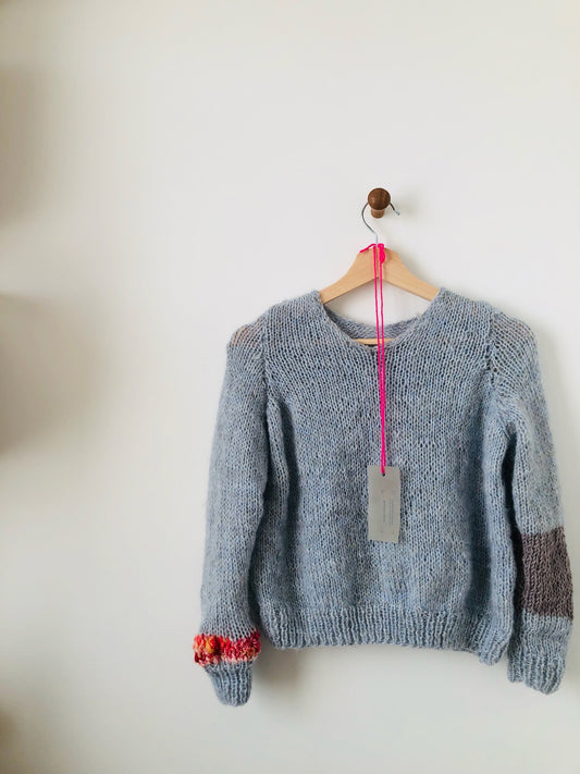 Sweater Hand Knitted Slow Fashion Fancy Yarn Oneofakind Short Mohair 2168