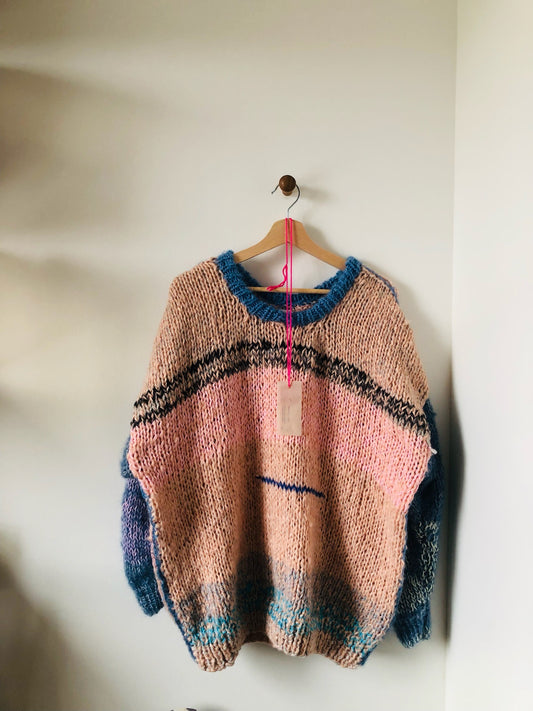 Sweater Hand Knitted Slow Fashion Fancy Yarn Oneofakind Short Mohair 2187