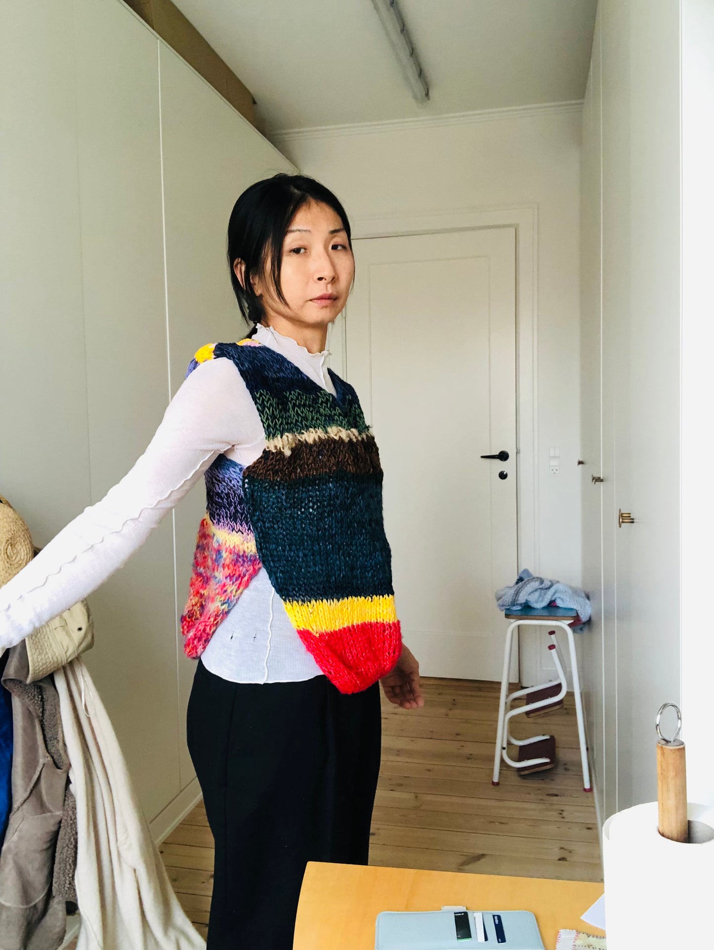 Sweater Hand Knitted Slow Fashion Fancy Yarn Oneofakind Short Mohair 2203