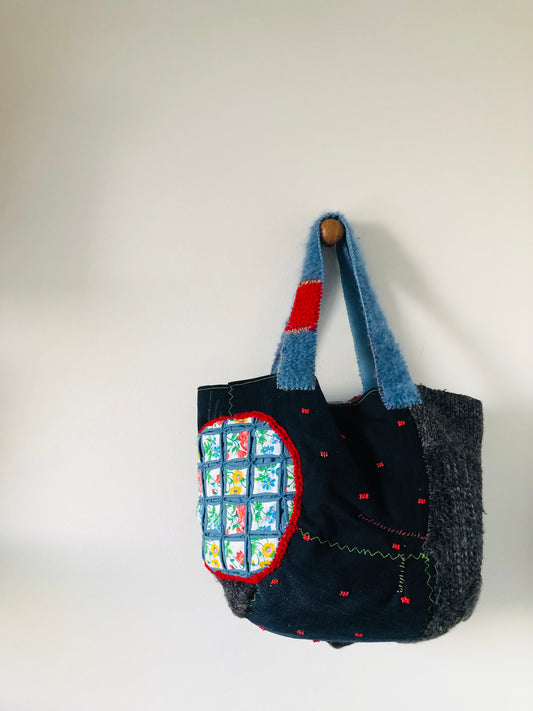 Bag Free Shipping Hand-sewn Bag Fabric Tote Bag Slow Fashion Handmade 2242