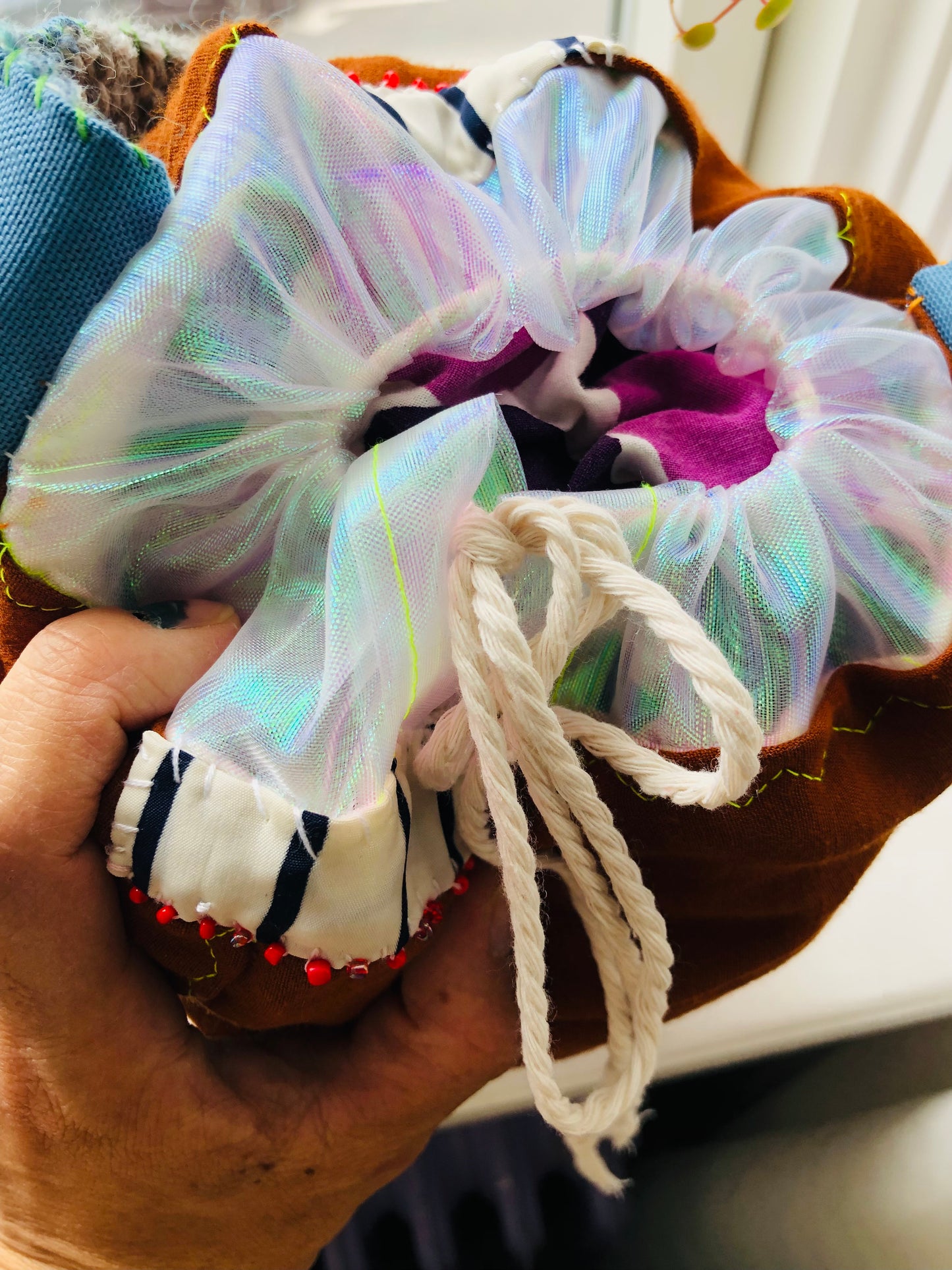 Bag Hand-sewn bag Fabric Drawstring One-handle Tote bag Slow fashion Handmade 2249