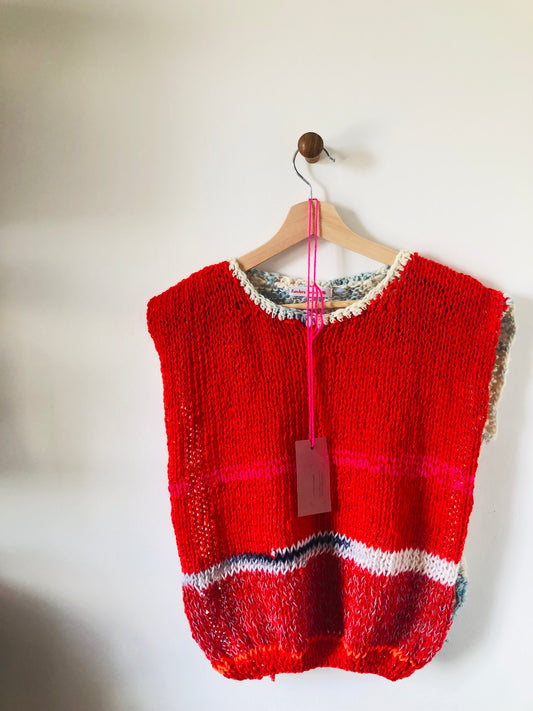 セーター 手編み スローファッション ファンシーヤーン oneofakind 半袖 ショート丈 2257