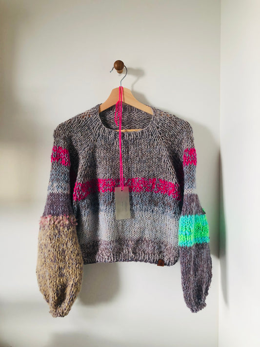 セーター 手編み スローファッション ファンシーヤーン oneofakind ショート丈 2300