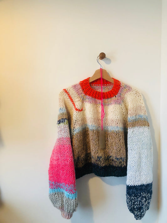 セーター 手編み スローファッション ファンシーヤーン oneofakind ショート丈 2314