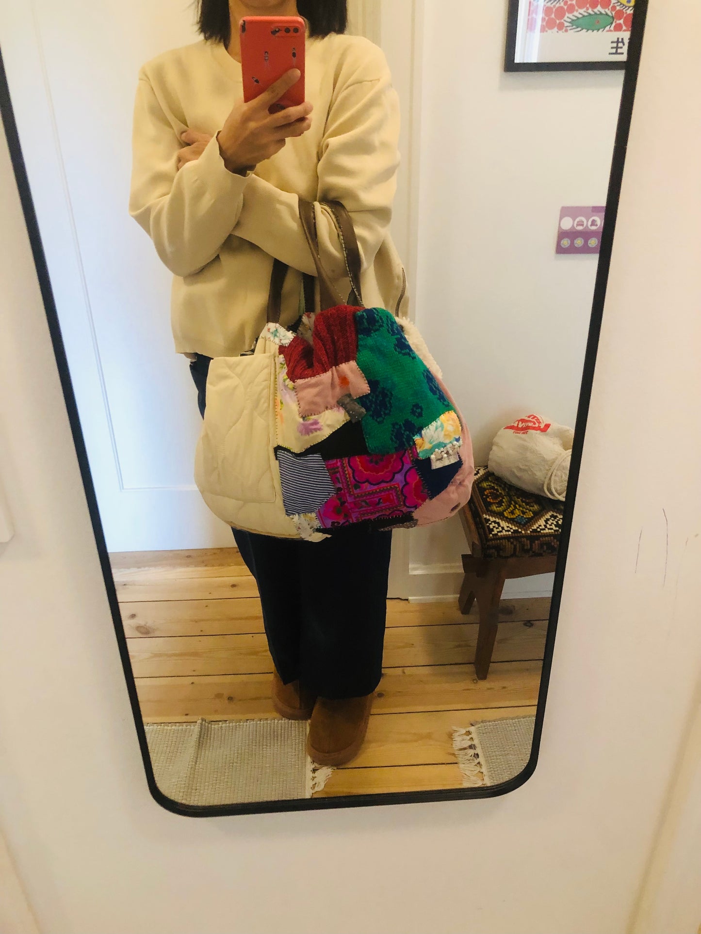 Bag Hand-sewn Fabric Tote Bag Slow Fashion Handmade 2312