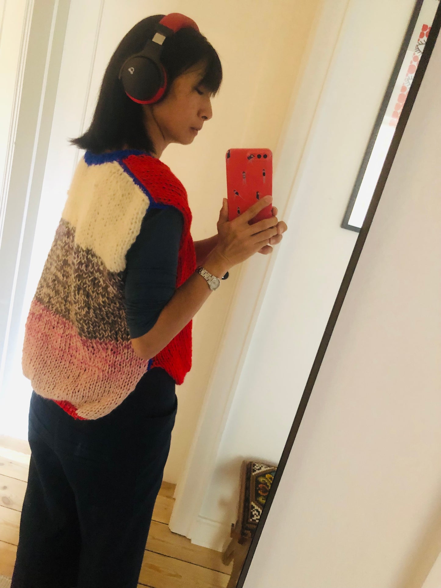 Hand-knitted sweater, slow fashion, fancy yarn, oneofakind, short sleeves, short length, 2310