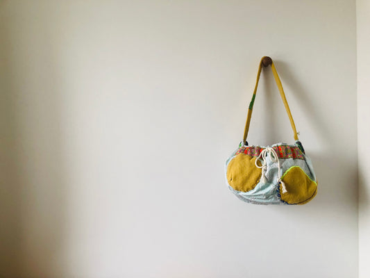 Bag 巾着バッグ ワンハンドル 手縫いのバッグ 布製 スローファッション ハンドメイド 1960