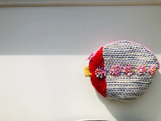 コインケース ビーズ 手縫い 刺繍 布 小銭入れ ハンドメイド 1963