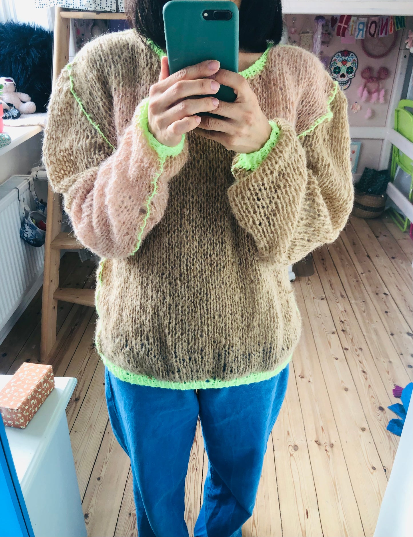 Håndstrikket sweater, slow fashion, fancy garn, transparent, unik, 1982