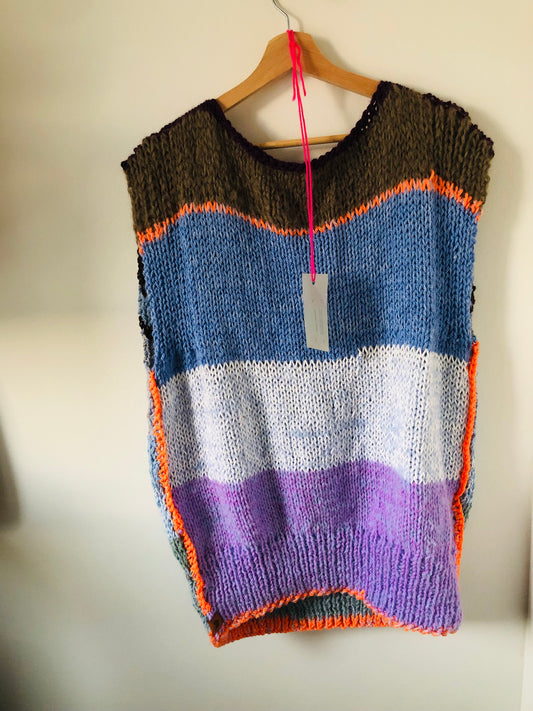 セーター 手編み スローファッション 2way ファンシーヤーン oneofakind ベスト ロング丈 2350