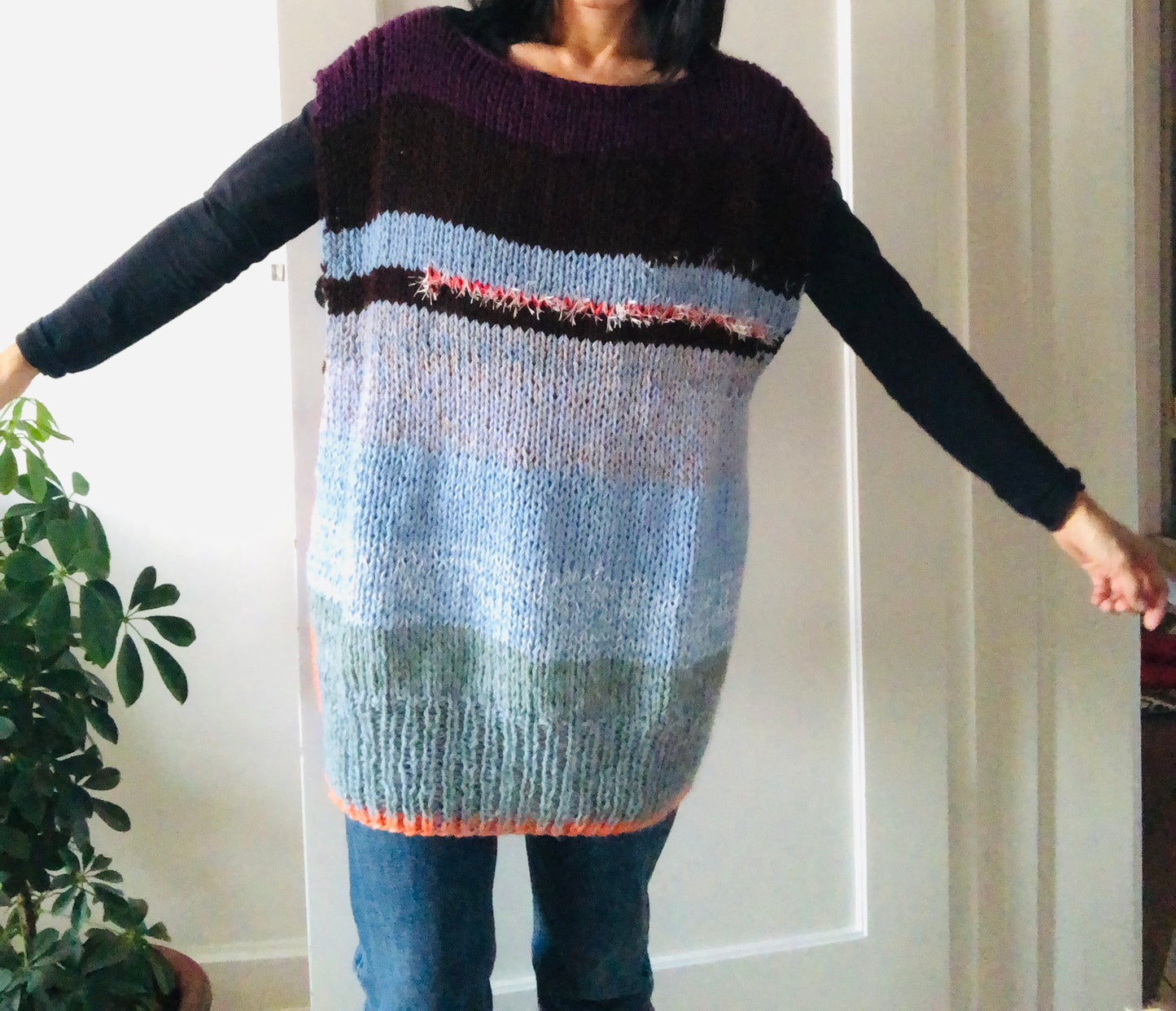 セーター 手編み スローファッション 2way ファンシーヤーン oneofakind ベスト ロング丈 2350