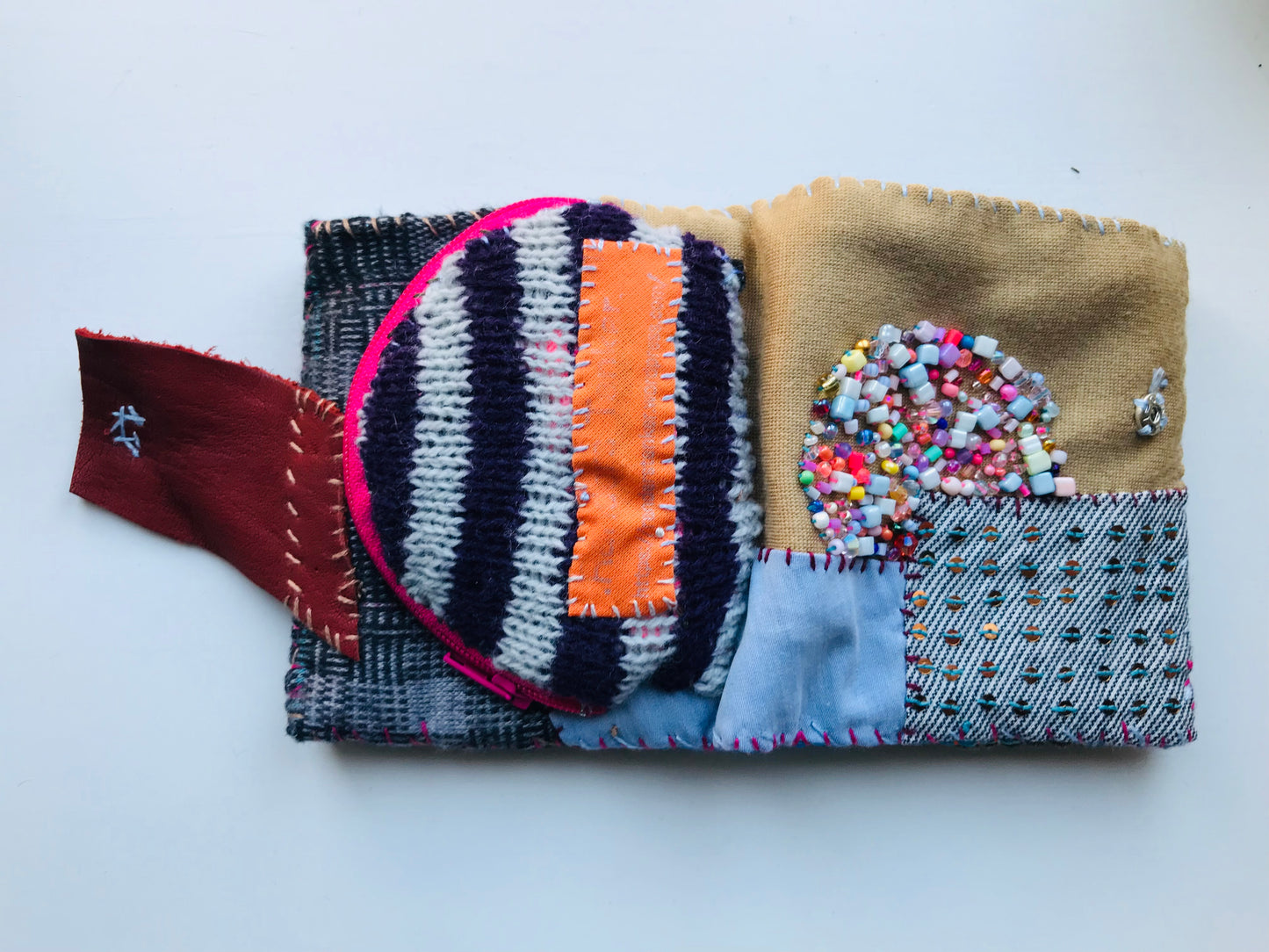 Pung Stof Pung Håndlavet Håndsyet Broderet Patchwork Bifold 1651