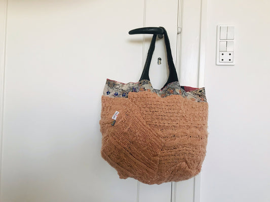 Taske håndsyet taske stof ægte læder håndtag slow fashion håndlavet 1665