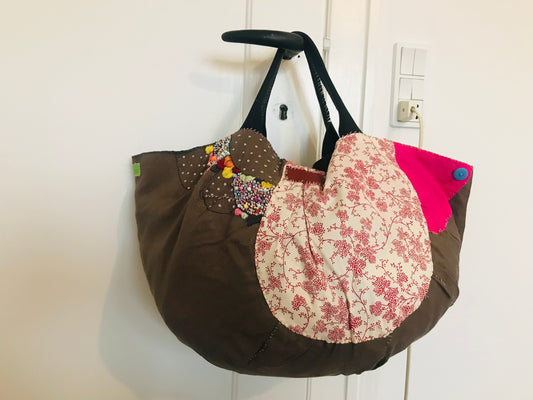 Taske håndsyet taske stof ægte læder håndtag slow fashion håndlavet 1685