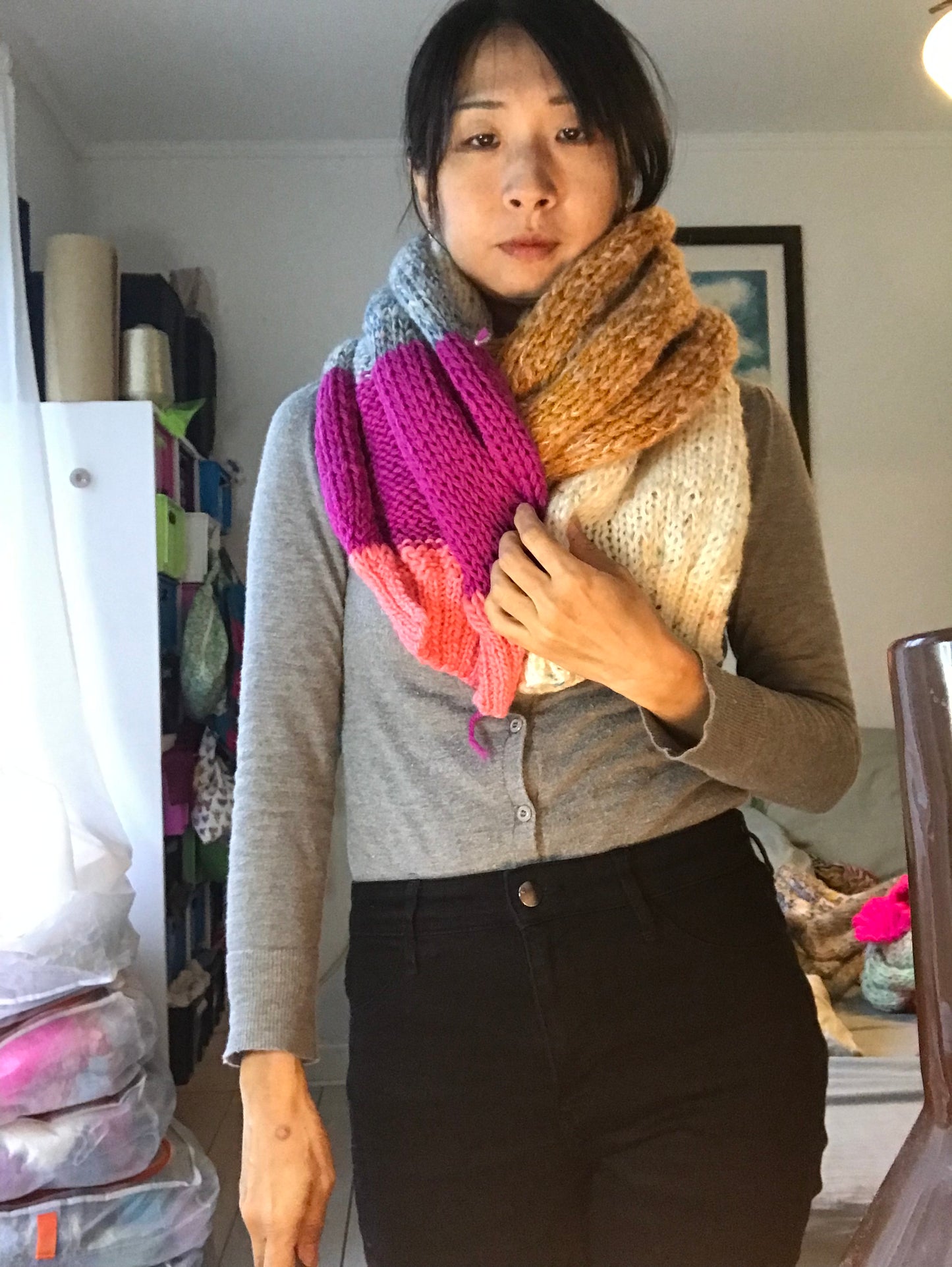 マフラー ストール 手編み ミックスヤーン カラフル 1620