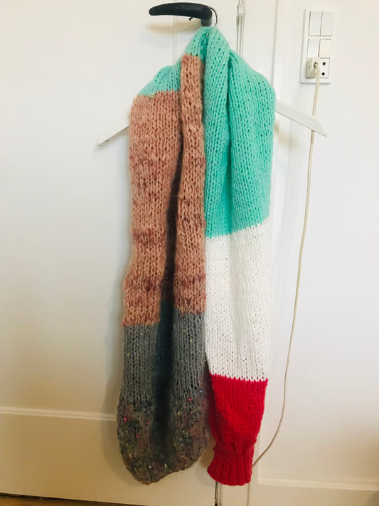 Muffler stole hand-knitted mixed yarn colorful 1691