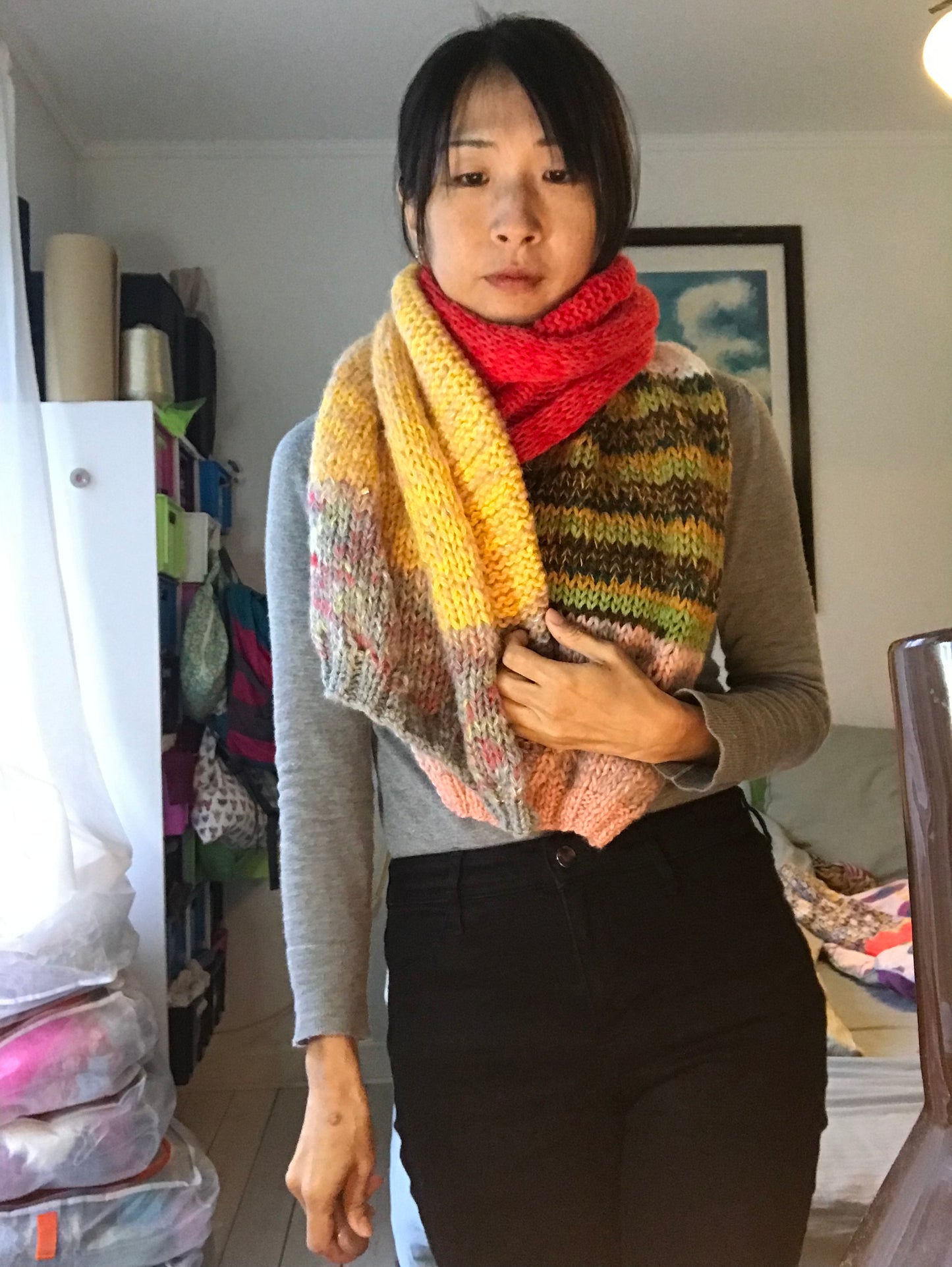 マフラー ストール 手編み ミックスヤーン カラフル 1619
