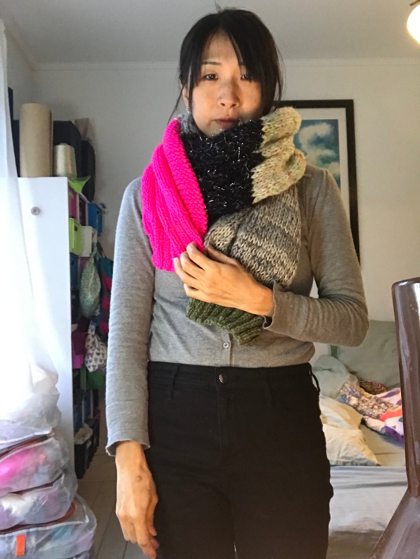 マフラー ストール 手編み ミックスヤーン カラフル 1621