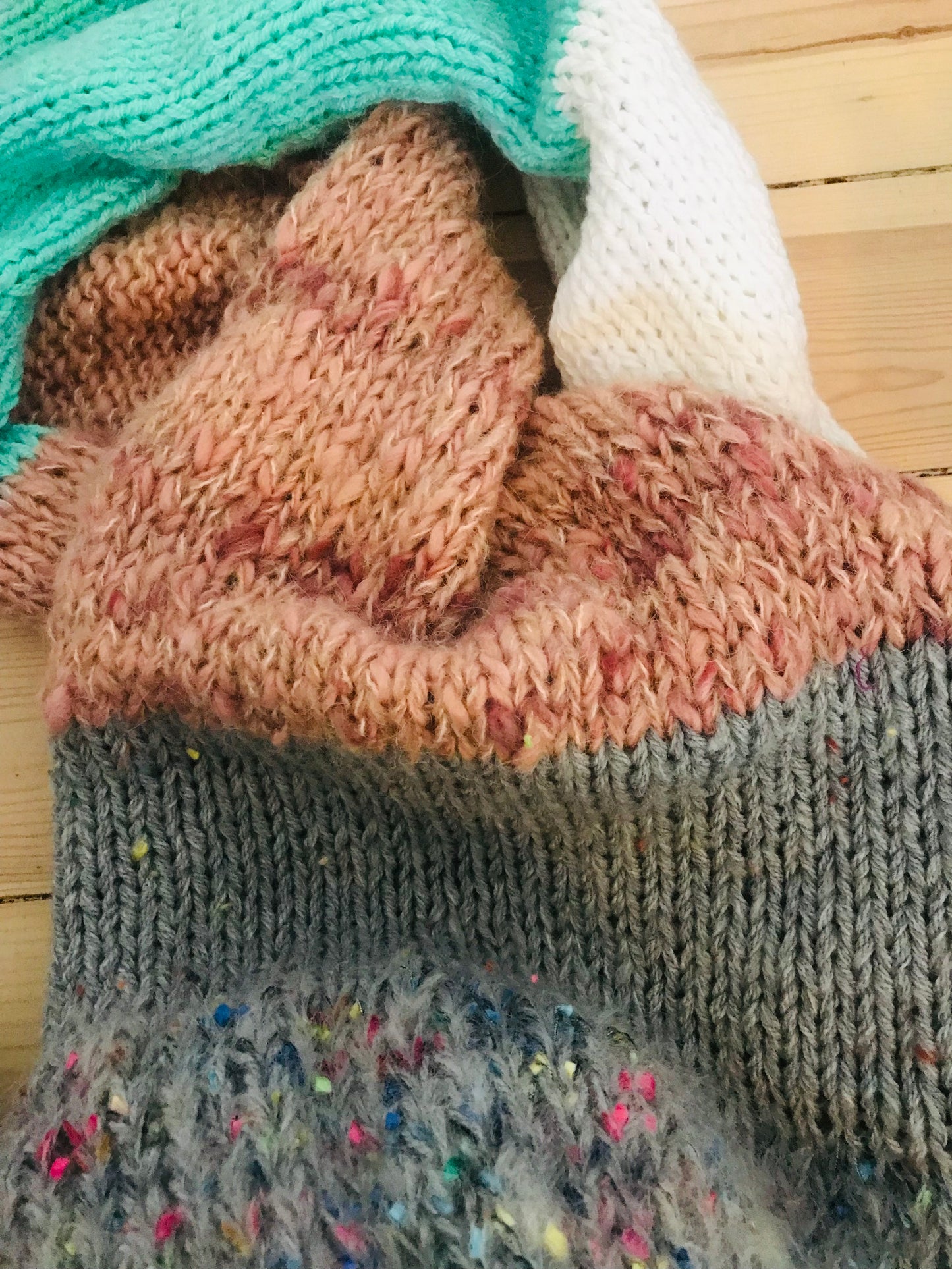 Muffler stole hand-knitted mixed yarn colorful 1691