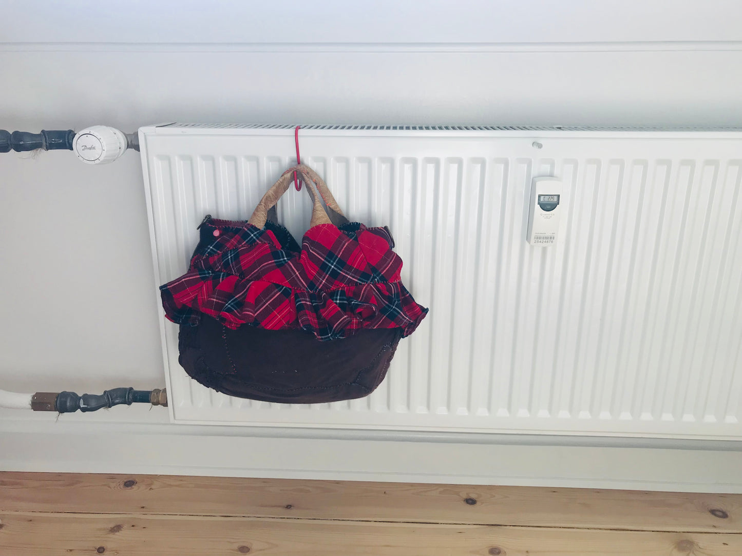 Taske håndsyet taske stof ægte læder håndtag slow fashion håndlavet 1702