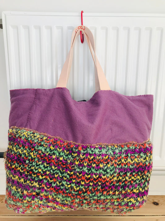 Taske håndsyet taske stof ægte læder håndtag slow fashion håndlavet 1700