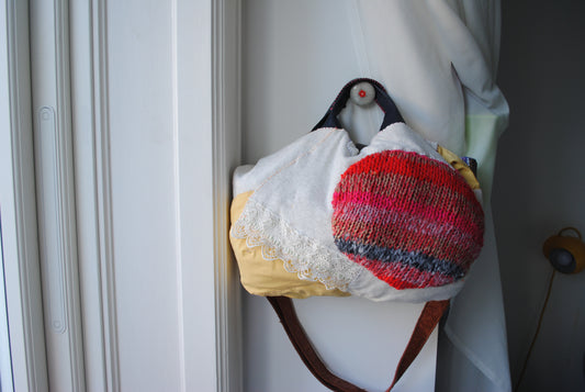 Bag 手縫のバッグ 布製 本革 持ち手 ハンドメイド 1556