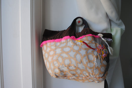 Bag 手縫のバッグ 布製 本革 持ち手 ハンドメイド 1555