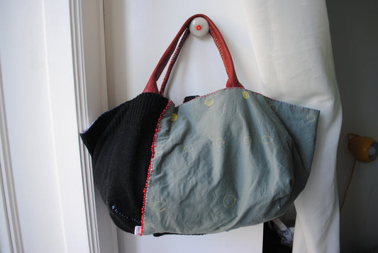 Bag 手縫のバッグ 布製 本革 持ち手 ハンドメイド 1569、