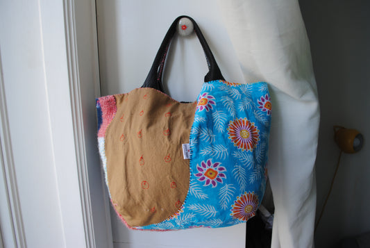 Bag 手縫のバッグ 布製 本革 持ち手 ハンドメイド 1568、