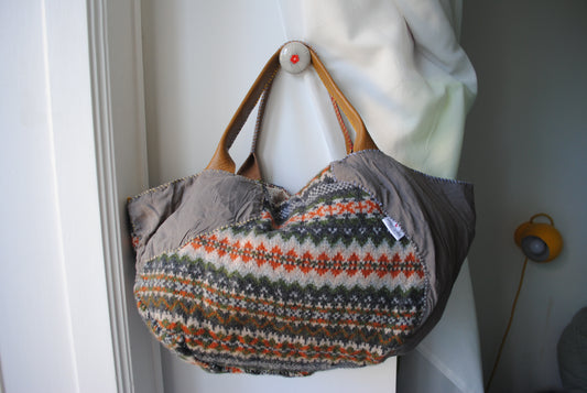 Bag 手縫のバッグ 布製 本革 持ち手 ハンドメイド 1563