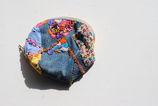 コインケース C1574 ビーズ 手縫い 刺繍 布 小銭入れ ハンドメイド