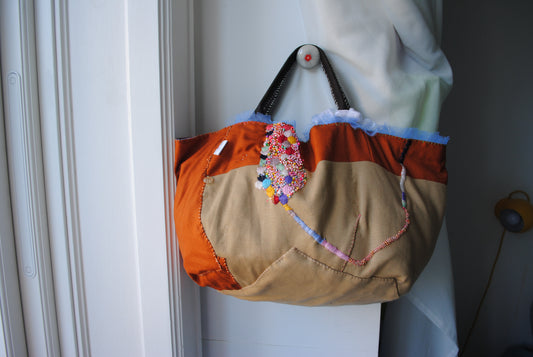 Bag 手縫のバッグ 布製 本革 持ち手 ハンドメイド 1559