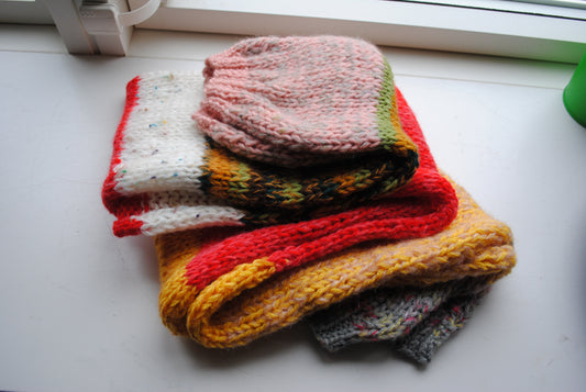 Muffler stole hand-knitted mixed yarn colorful 1619