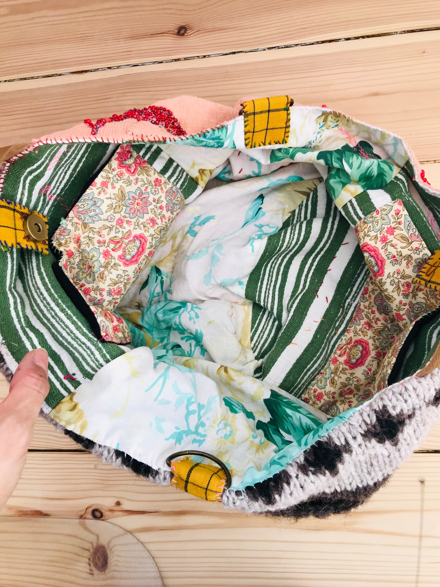 Taske håndsyet taske stof ægte læder håndtag slow fashion håndlavet 1511