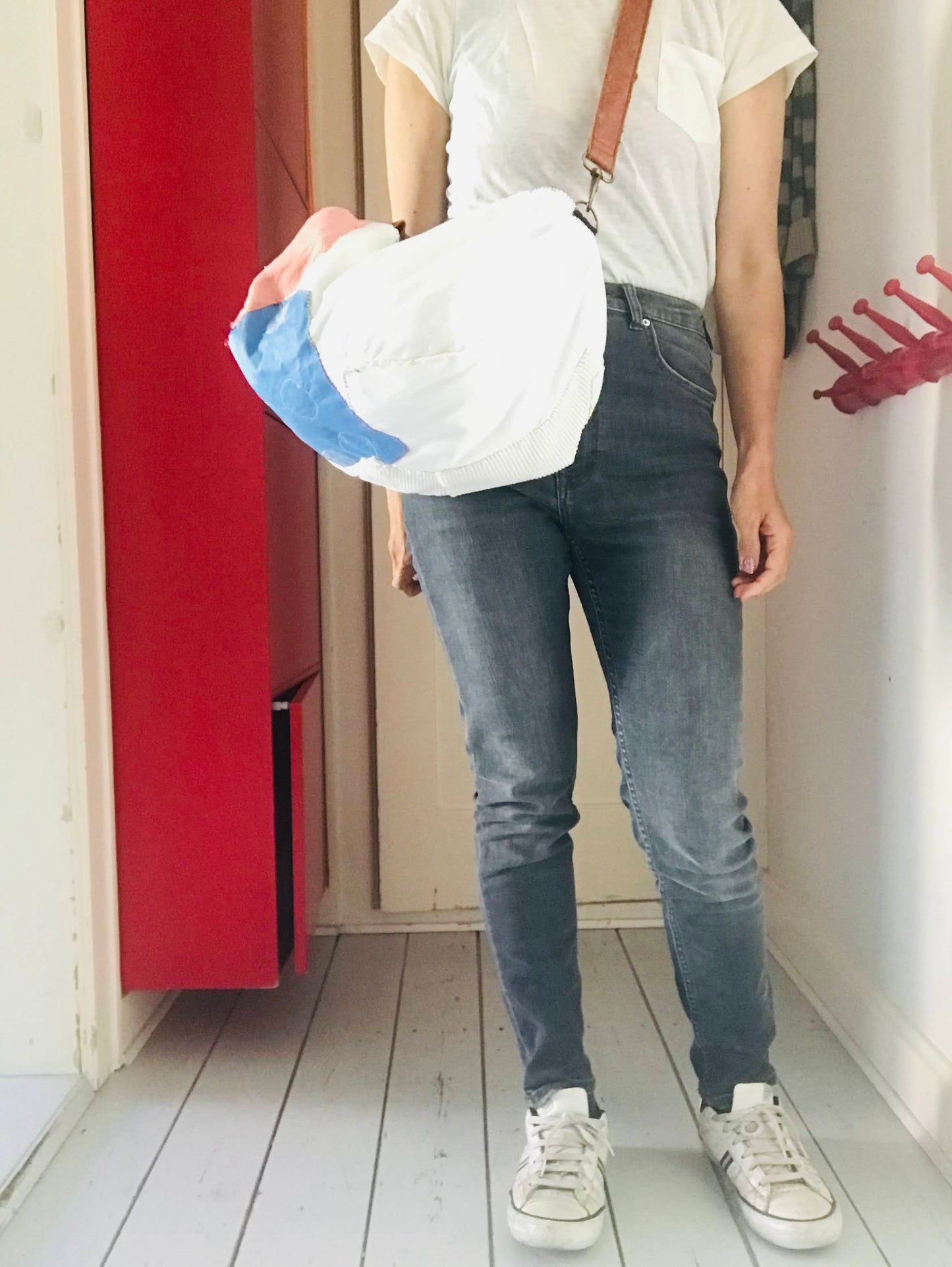 Bag 手縫のバッグ 布製 本革 持ち手 ハンドメイド 1567