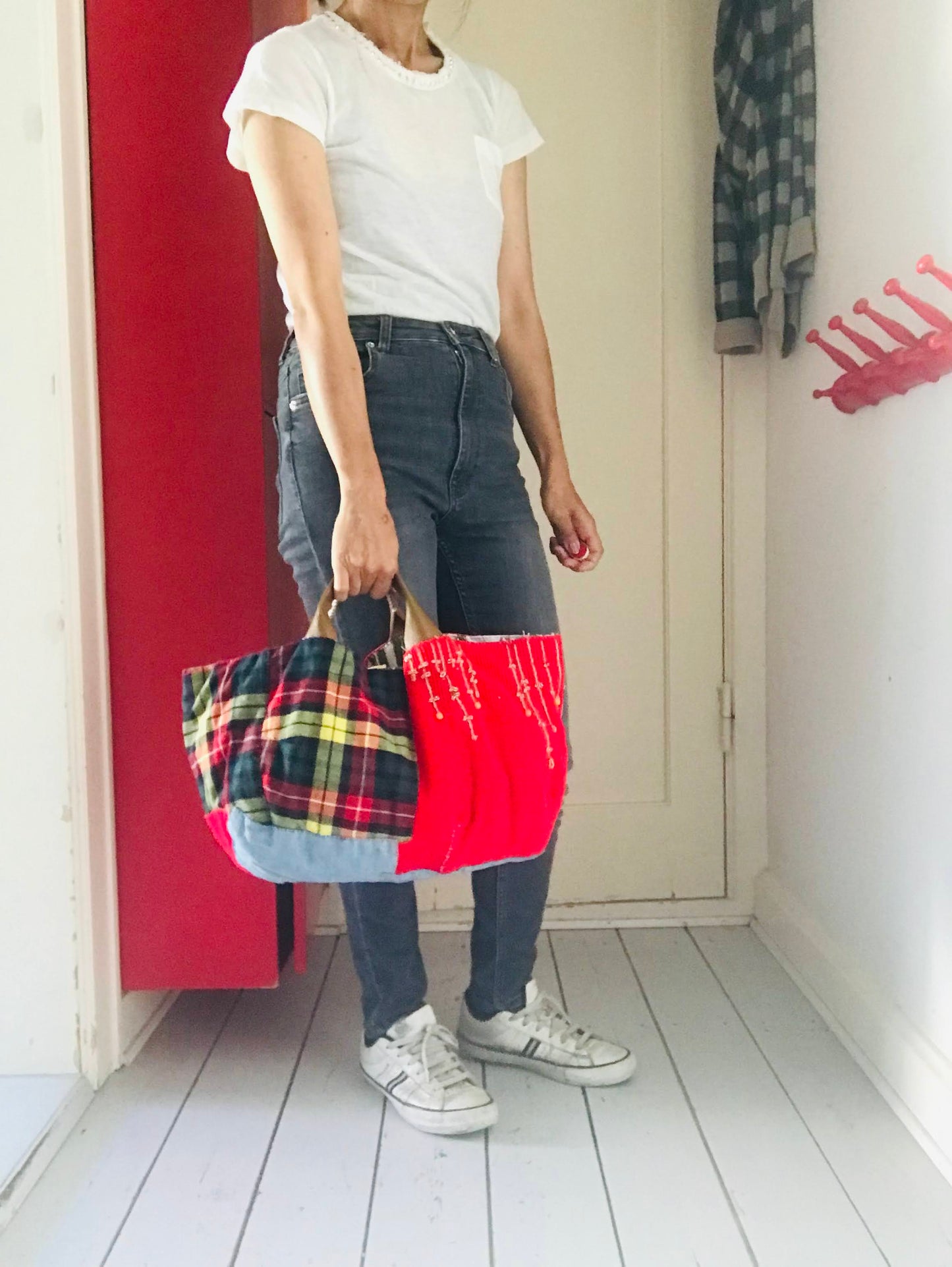 Bag 手縫のバッグ 布製 本革 持ち手 ハンドメイド 1518