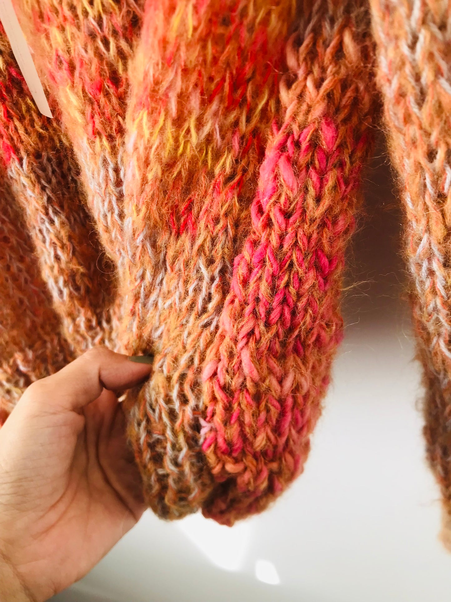 Håndstrikket sweater, slow fashion, fancy garn, unik, kort længde, mohair, 2097
